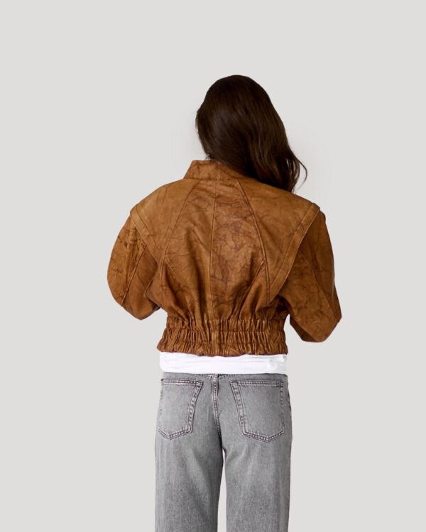 bomberka-skorzana-brazowa-pagony-guma-w-pasie-vintage