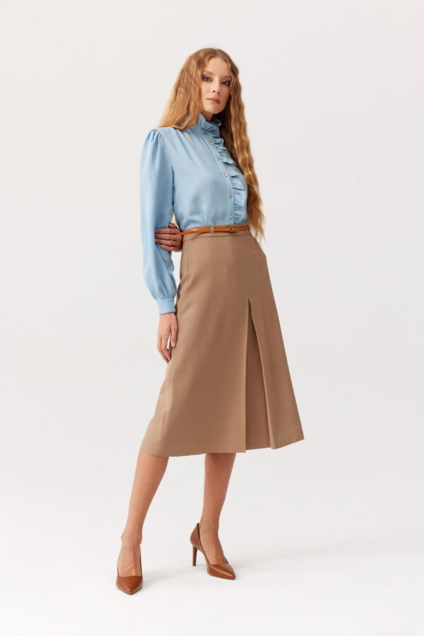 SPODNICA Z KONTRAFAŁDĄ LOU- BEŻOWA
