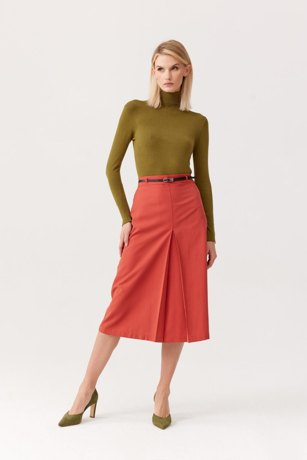 SPODNICA Z KONTRAFAŁDĄ LOU- CEGLANA