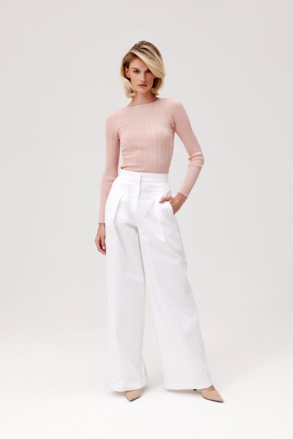 BAWEŁNIANE SPODNIE CARTER Z WYSOKIM STANEM - BIAŁE