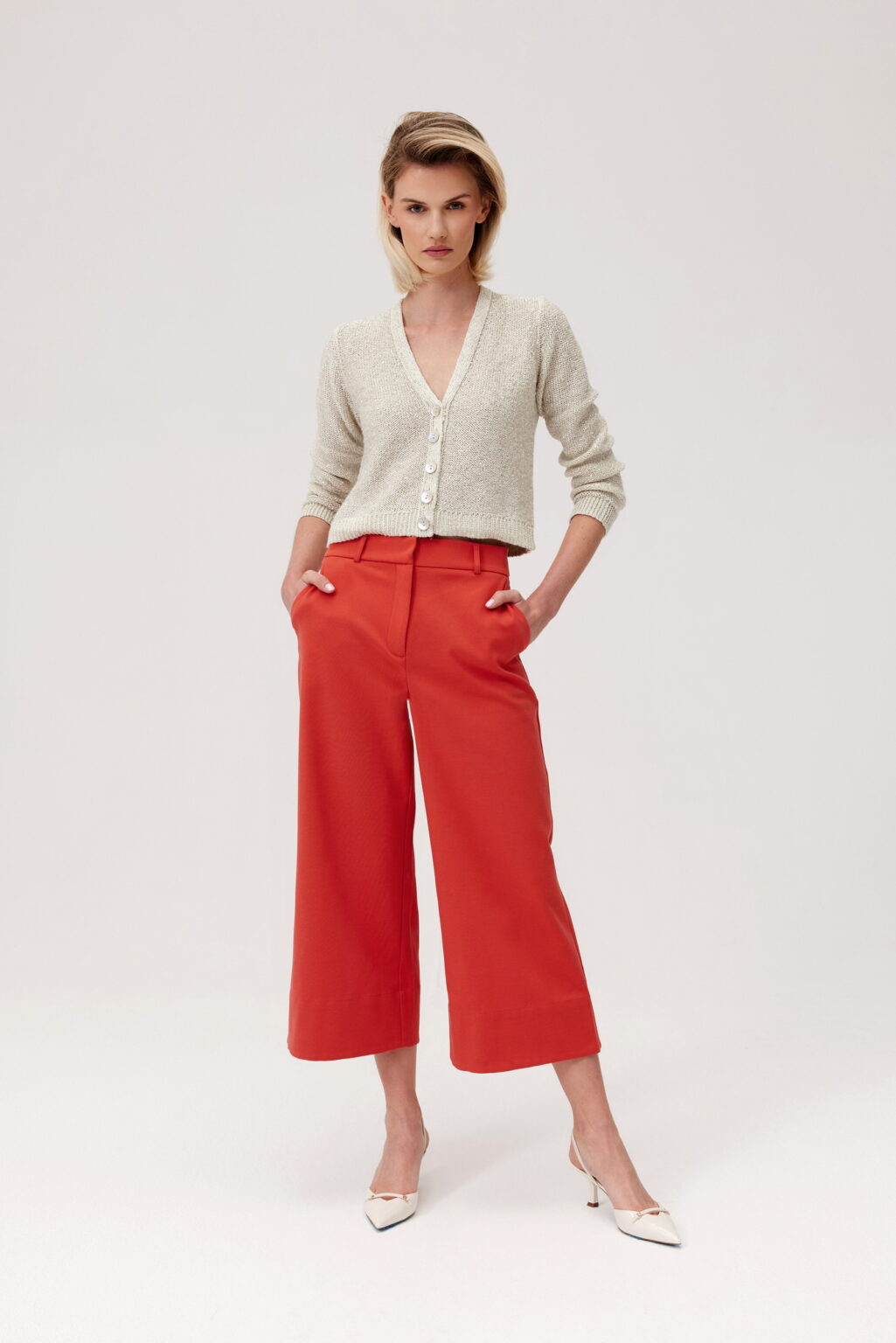 SPODNIE TYPU CULOTTE Z WYSOKIM STANEM- KORALOWE