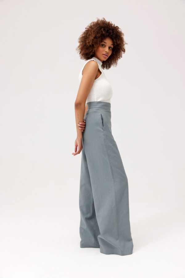 LNIANE SPODNIE LUCCA Z WYSOKIM STANEM (tall) - NIEBIESKIE