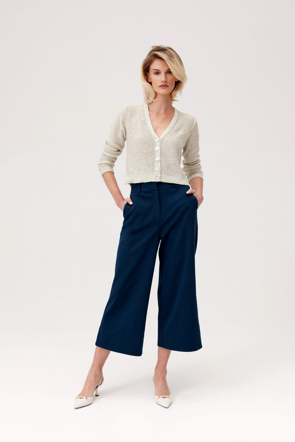 SPODNIE TYPU CULOTTE Z WYSOKIM STANEM- NAVY BLUE