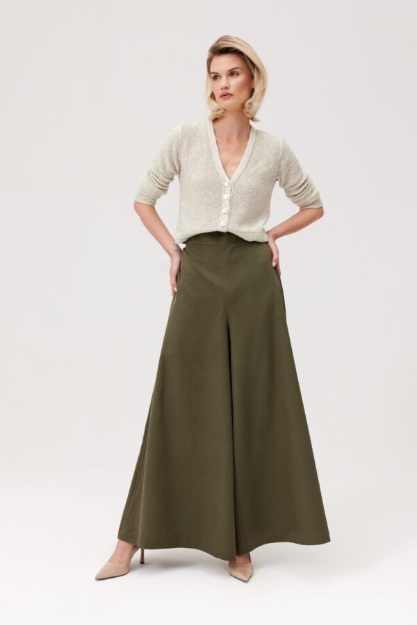 HIGH-WAISTED PALAZZO PANTS (Tencel/Cotton)- KHAKI GREEN