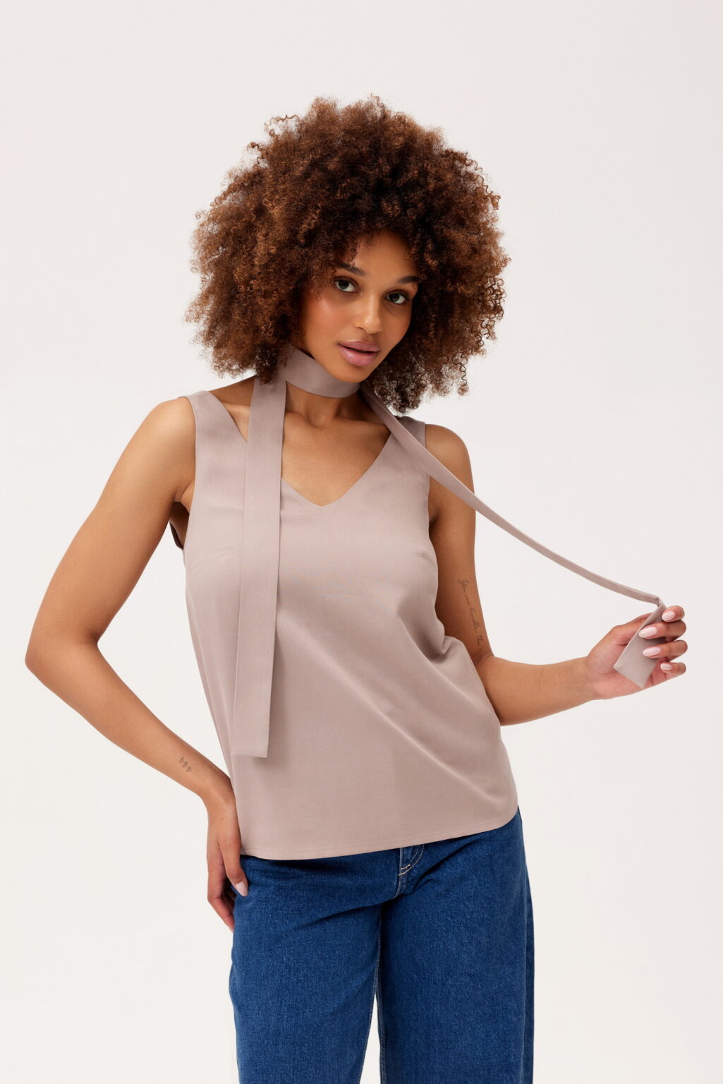 TOP IVY Z SZALEM (tencel) - Brudny róż