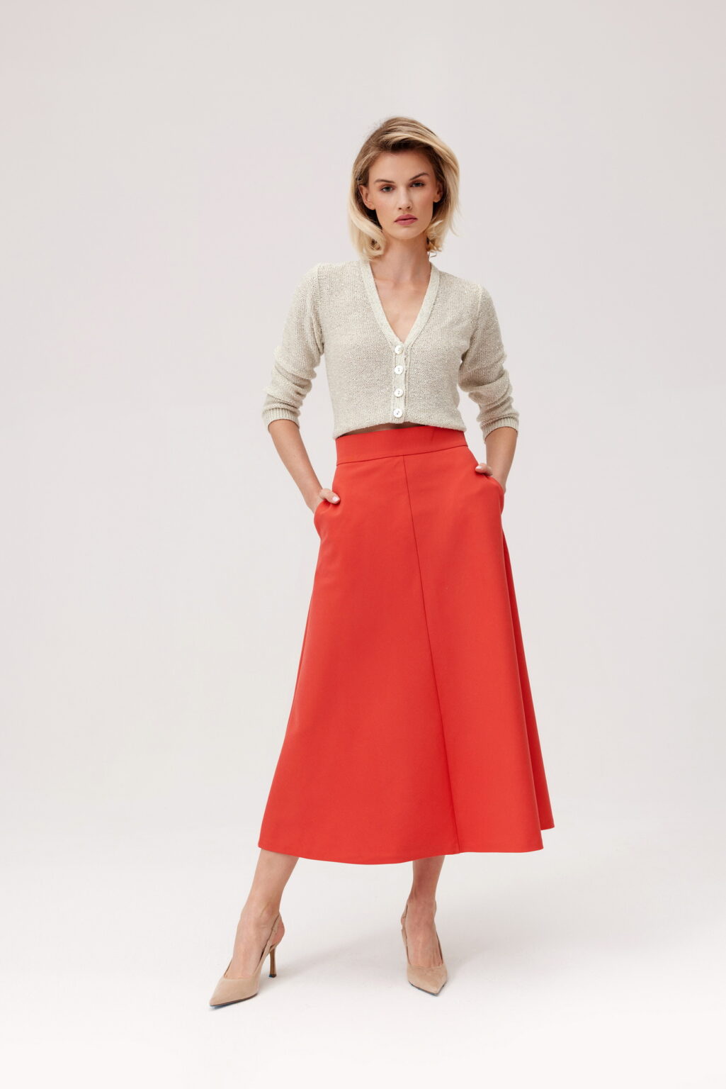 SPÓDNICA LIA Z WYSOKIM STANEM- KORALOWA