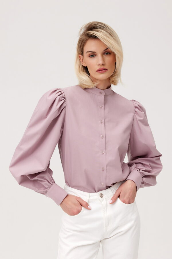 KOSZULA MIST Z BUFIASTYMI RĘKAWAMI I STÓJKĄ- PUDROWY RÓŻ