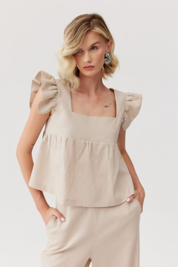 TOP MELODY Z FALBANAMI (len)- Beżowy