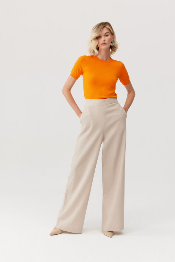 LNIANE SPODNIE LUCCA Z WYSOKIM STANEM (tall) - BEŻOWE