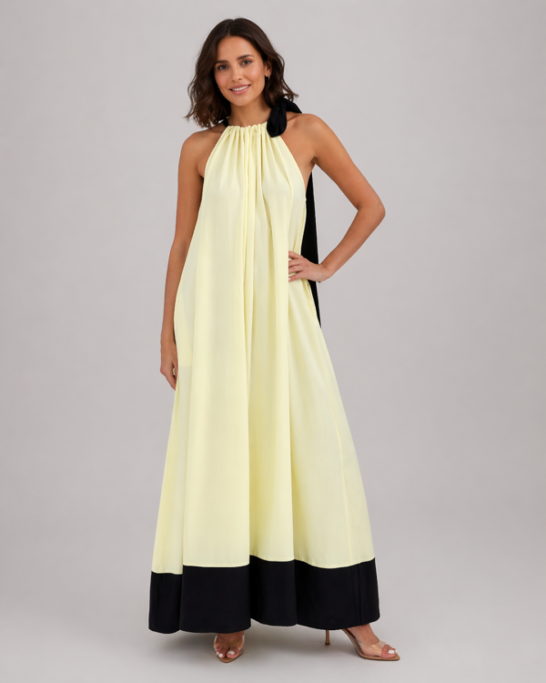 Yellow Mood – Maślana Maxi z Wiązaniem na Szyi