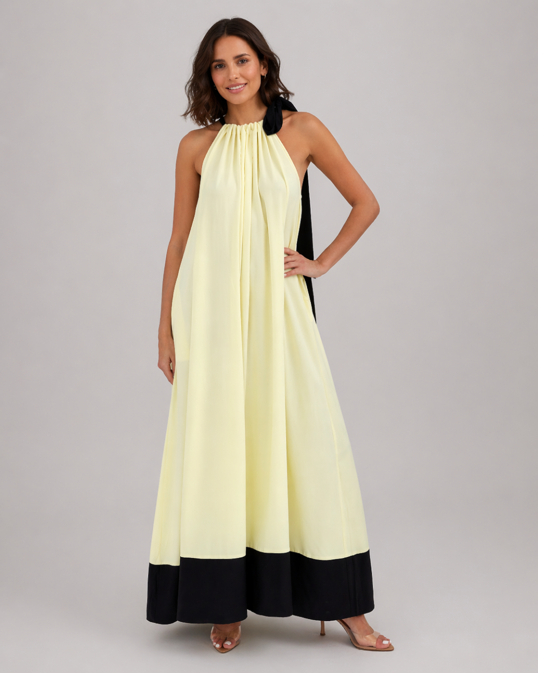 Yellow Mood – Maślana Maxi z Wiązaniem na Szyi