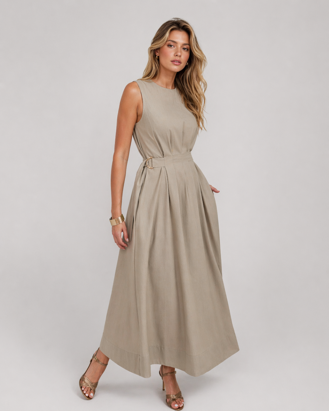 CELINE  lniana sukienka w kolorze taupe
