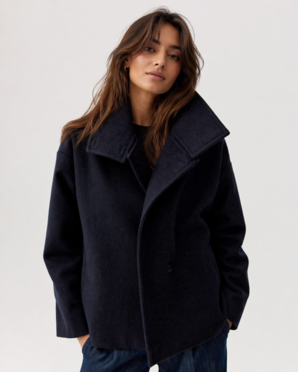 Woolly wool krótki, wełniany płaszcz ze stójką
